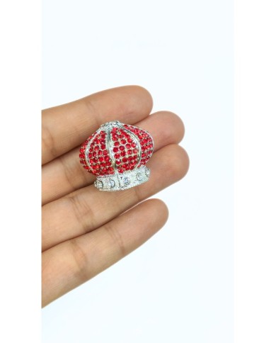 Zamak Kırmızı Kristal Taşlı Kubbe Model Tesbih İmamesi Nikel – 27x23mm