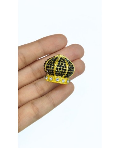 Zamak Siyah Kristal Taşlı Kubbe Model Tesbih İmamesi Sarı – 27x23mm