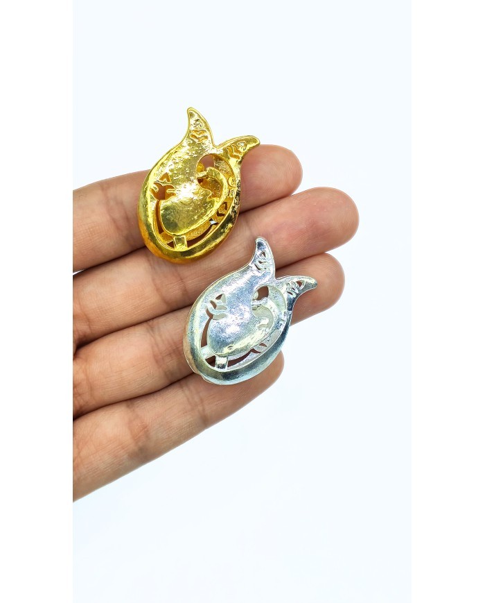 Zamak Lale Model Vav Motifli Tesbih İmamesi Gümüş Renk - 23x35mm