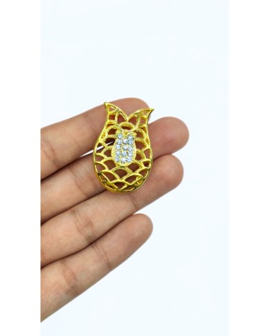 Zamak Lale Model Zirkon Taşlı Tesbih İmamesi Sarı - 24x35mm