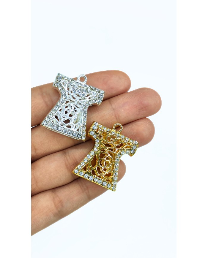 Zamak Kaftan Model Zirkon Taşlı Tesbih İmamesi Gümüş Renk - 25x30mm