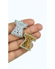 Zamak Kaftan Model Zirkon Taşlı Tesbih İmamesi Gümüş Renk - 25x30mm