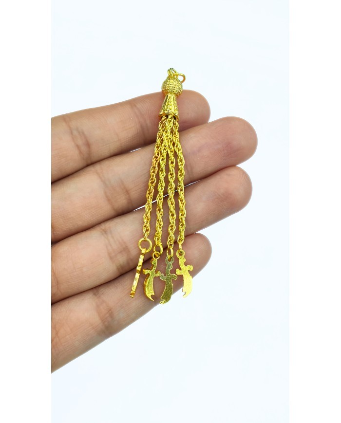 Zamak 4’lü Zincir Püsküllü Kılıç Uçlu Tesbih İmamesi Sarı