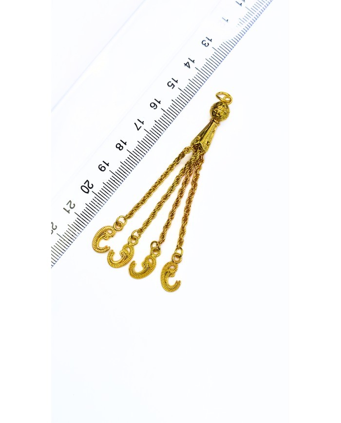 Zamak Zincir Püsküllü Yaprak Uçlu Tesbih İmamesi Sarı