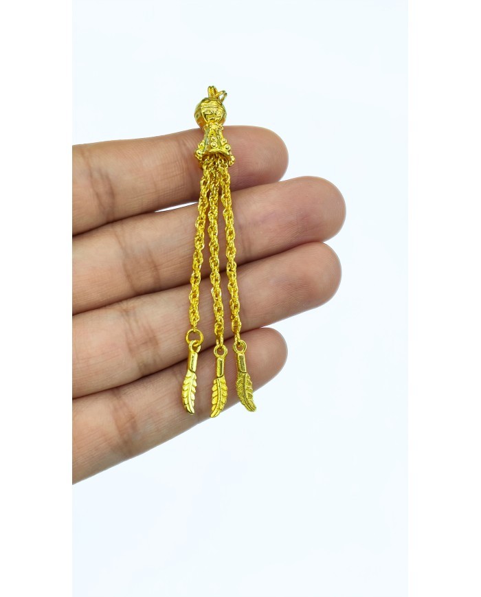 Zamak 3'lü Zincir Püsküllü Yaprak Uçlu Tesbih İmamesi Sarı