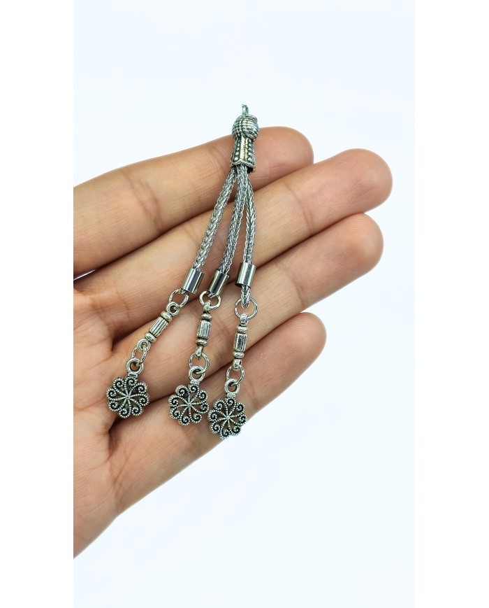 Zamak 3'lü Zincir Püsküllü Çiçek Uçlu Tesbih İmamesi Nikel