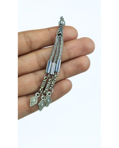 Zamak 3'lü Zincir Püsküllü Baklava Uçlu Tesbih İmamesi Nikel