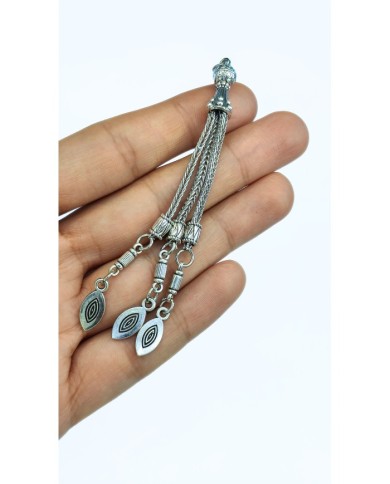 Zamak 3'lü Zincir Püsküllü Nazar Göz Uçlu Tesbih İmamesi Nikel