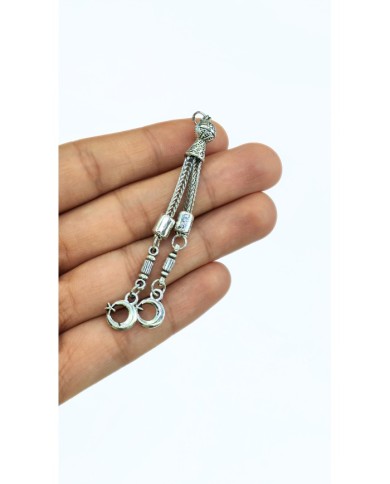 Zamak 2'li Zincir Püsküllü Ay Yıldız Uçlu Tesbih İmamesi Nikel