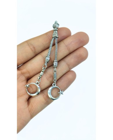 Zamak 2'li Zincir Püsküllü Ay Yıldız Uçlu Tesbih İmamesi Nikel