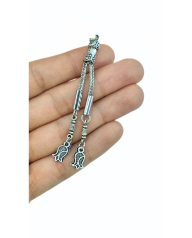 Zamak 2'li Zincir Püsküllü Lale Uçlu Tesbih İmamesi Nikel