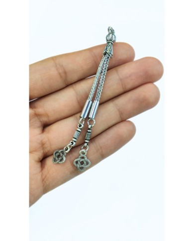 Zamak 2'li Zincir Püsküllü Kazaz Uçlu Tesbih İmamesi Nikel