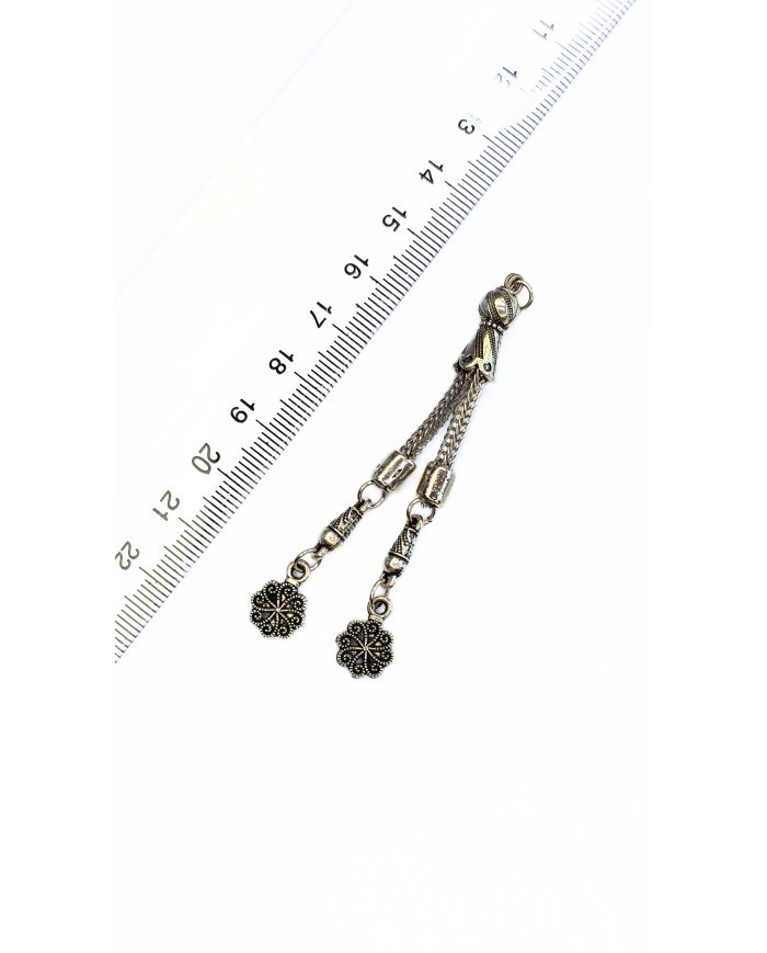 Zamak 2'li Zincir Püsküllü Çiçek Uçlu Tesbih İmamesi Nikel