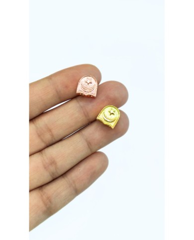 Zamak Çift Delikli Oval Üçgen Tesbih Aparatı Ay Yıldız Bakır - 11x10mm