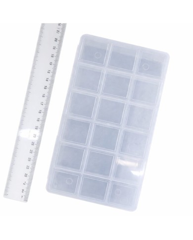 Şeffaf Boncuk Kutusu Organizer Kilitli Dikdörtgen - 18 Gözlü