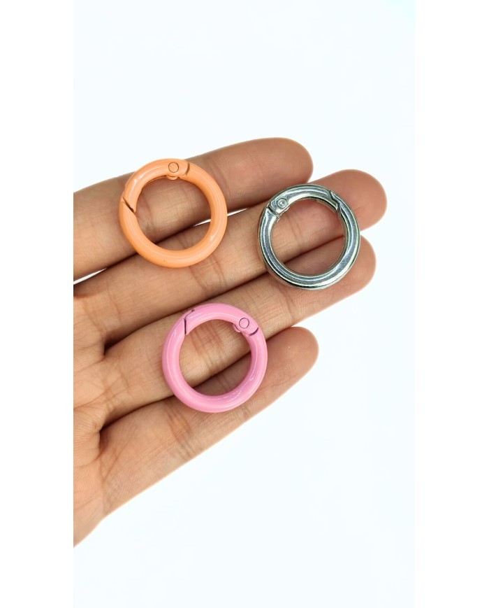Yaylı Kanca Anahtarlık Çanta Askı Aparatı Yuvarlak Pembe 17x17mm - 1 Adet