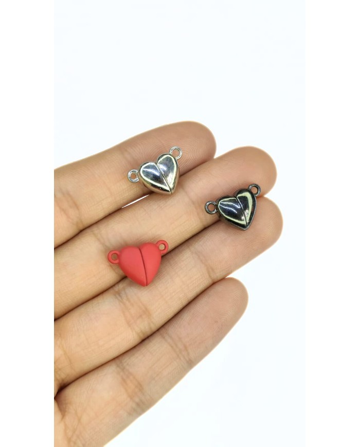 Mıknatıslı Kalp Kolye Bileklik Kilidi Kapama Kırmızı - 1 Adet